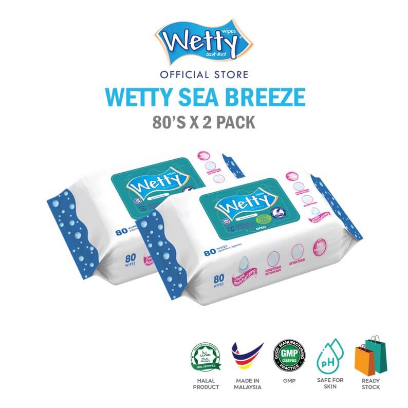 Wetty Sea Breeze Wet Wipes 2 x 80's (Twin Pack)