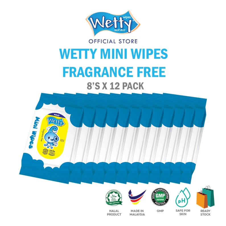 Wetty Mini Fragrance Free Wet Wipes 12 x 8's (Inner Box)