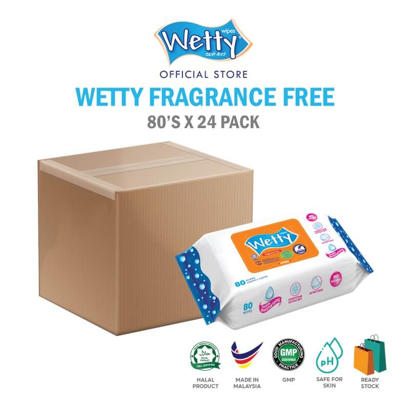 Wetty Fragrance Free Wet Wipes 80\'s x 24 packs (CARTON)