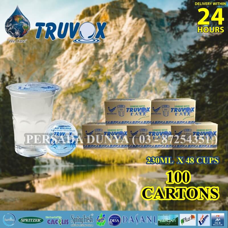 PACKAGE OF 100 CARTONS : TRUVOX DRINKING WATER 230ML x 48 CUPS