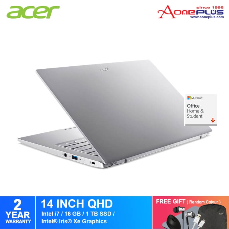 Acer Swift 3 SF314-512-74VS Notebook NX.K0FSM.004 Pure Silver | Intel Core i7-1260P| 16GB Ram| 1TB SSD | Intel Iris Xe Graphics| 14-Inch QHD IPS Slim Bezel| Window 11| Preloaded Microsoft Office Home & Student