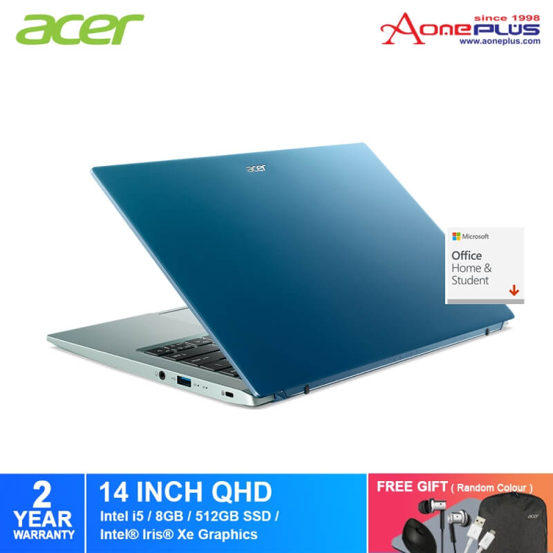 Acer Swift 3 SF314-512-53HR Notebook NX.K7HSM.003 Iris Blue | Intel Core i5-1240P| 8GB Ram| 512GB SSD | Intel Iris Xe Graphics| 14-Inch QHD| Window 11| Preloaded Microsoft Office Home & Student