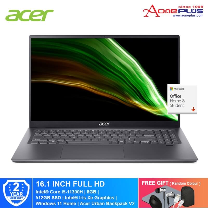Acer Swift 3 SF316-51-56QK Steel Grey Laptop | NX.ABDSM.005 | 16.1IN FHD | Intel i5-11300H | 8GB LPDDR4X | 512GB SSD | Intel Iris Xe | Win11 | Preload Office H&S) + Free Premium Gift