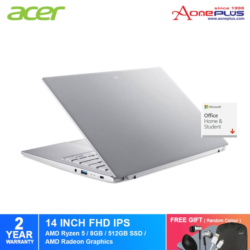 Acer Swift 3 SF314-44-R5LV Notebook NX.K0USM.001 Pure Silver| AMD Ryzen 5| 8GB Ram| 512GB SSD | AMD Radeon Graphics| 14-Inch FHD| Window 11| Preloaded Microsoft Office Home & Student