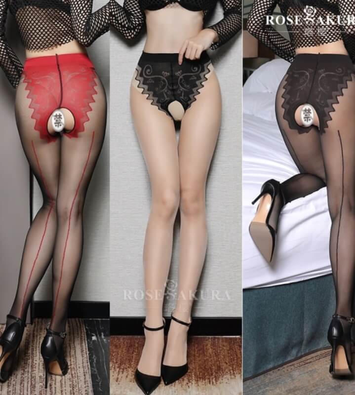 Fashion Pantyhose Open Crotch With Back Seam Cuban Heel And Patchwork 10D