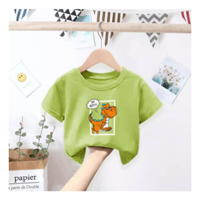 Tshirt Printing Custom Korean Style Older Boys Tee Cartoon Dinosaur Print Basic Design