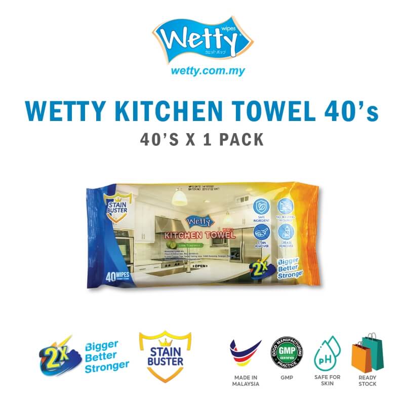 Wetty Kitchen Towel Wipes Multipurpose Kitchen Cleaner Wet Wipes/Wet Tissue (40\'s Wipes)