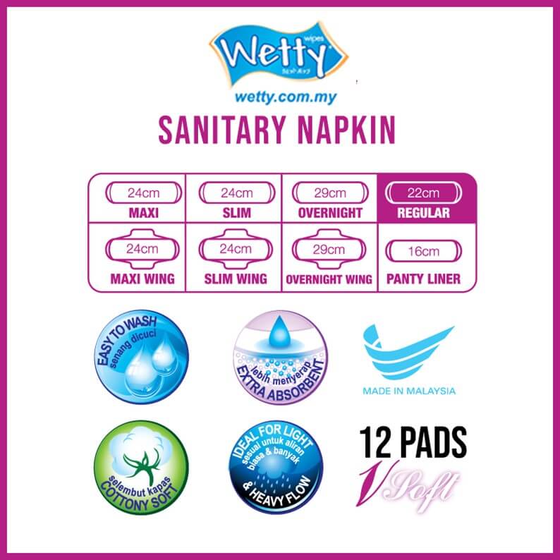 VSOFT 22cm Regular Sanitary Napkin Extra Absorbent cottony soft Unscented Feminine Care (2pack x 12's)