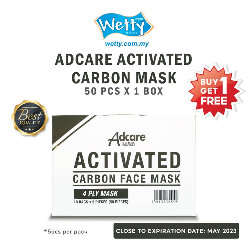Adcare 4Ply Activated Carbon Face Mask (50 Pcs) [BUY 1 GET 1 FREE]