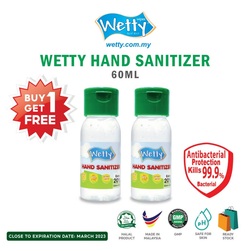Wetty Mini Instant Hand Sanitizer Alcohol Gel 70% (60ml) [BUY 1 GET 1 FREE]
