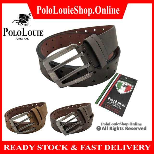 Original Polo Louie Luxury Smooth Leather Men Waist Strap Belt Full Hole Buckle Belt