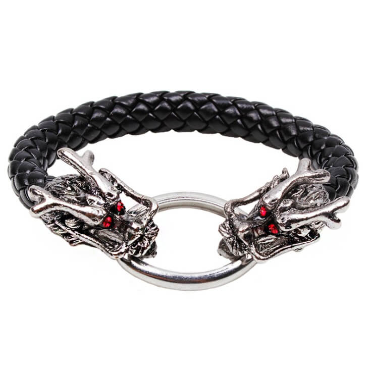 Red Eye Dragon with Braided Snake Leather Design Bracelet