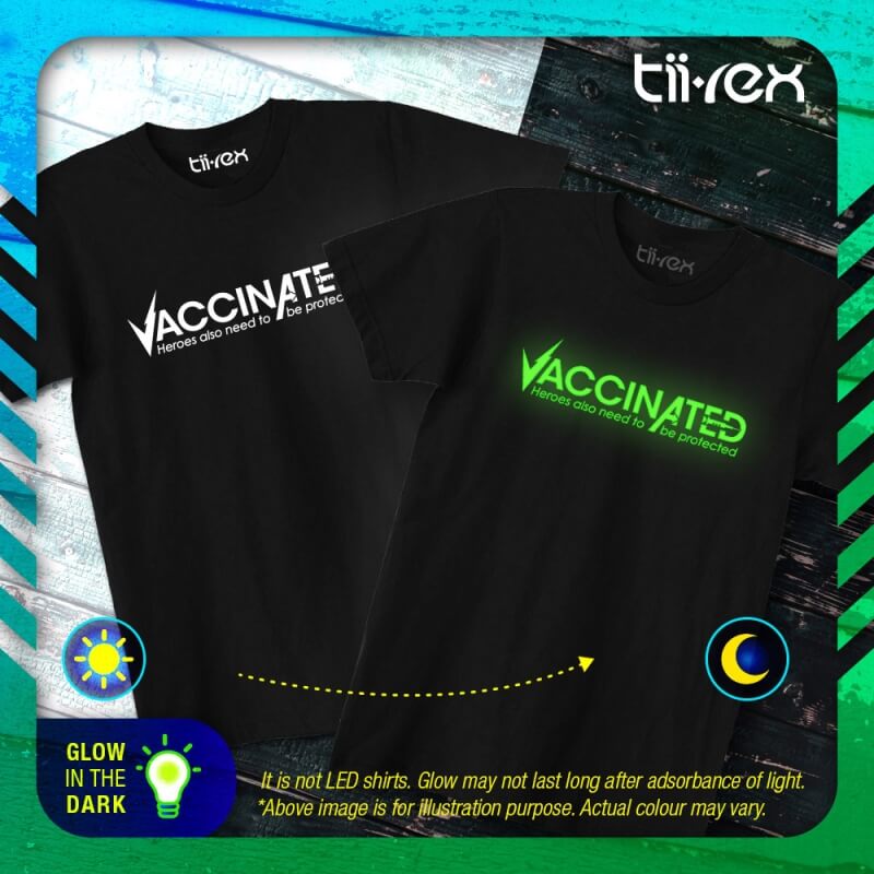 Tii-Rex Divaksinasi Covid 19 Avengers Vaccinated Green Glow In Dark Round Neck Premium T-Shirt