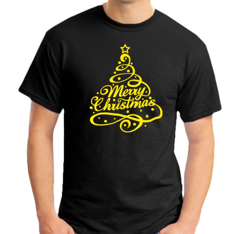 Tii-Rex Merry Christmas Yellow Tree Unisex Round Neck T Shirt