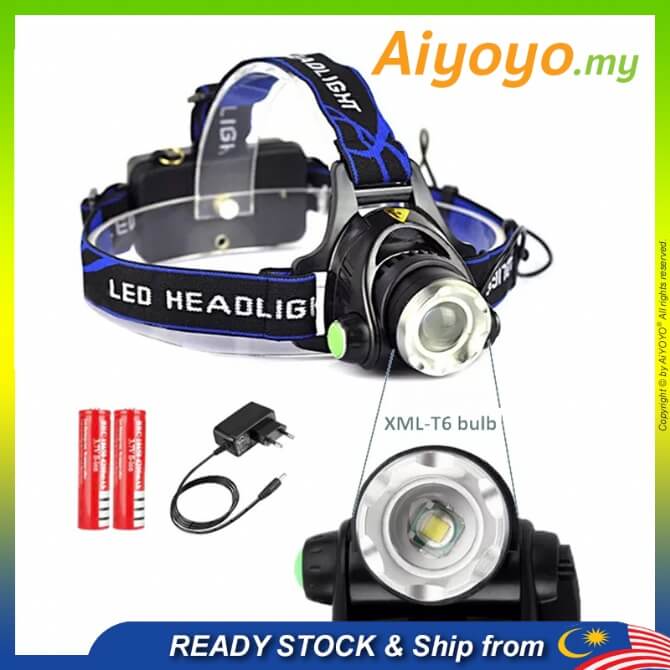 Head Touch Light Headlamp Led Rechargeable Torch Flashlight Headlight Lampu Kepala Terang Portable Spotlight Zoomable Waterproof Adjustable Outdoor Head-mounted Strong Long-Range Super Bright Camping Hunting Hiking Running Fishing