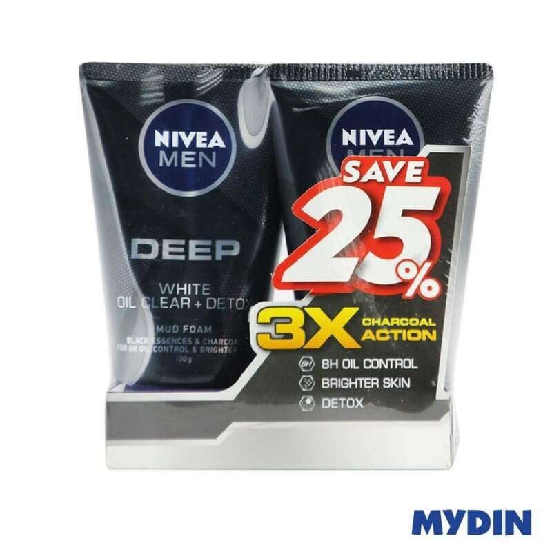 Nivea Men White Clear + Detox Mud Foam Twin Pack (2 x 100g)