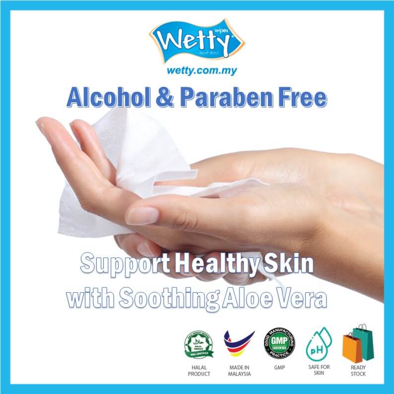[RAHMAH PACK] Combo A - Wetty Wet Tissue Fragrance Free Wipes Tuala Basah Tebal Tanpa Bau 10's & Mini Wipes 8's
