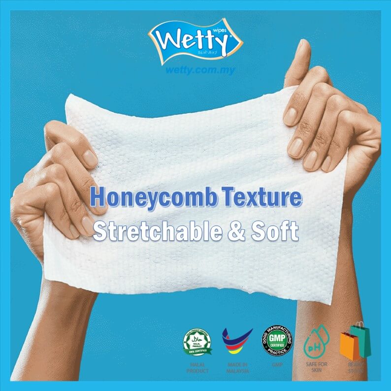 [RAHMAH PACK] Combo C - Wetty Disposable Cottony Towel/ Dry Sheet Wipes (Honeycomb / Plain) & Wet Wipes 10's
