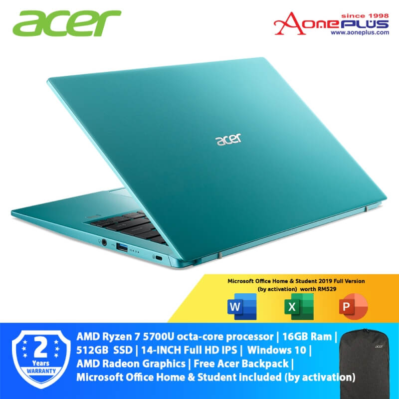 Acer Swift 3 SF314-43-R7TH Laptop NX.ACPSM.001 14IN IPS FHD AMD Ryzen 7-5700U 16GB Ram 512GB SSD Win 10 Preload Office Home And Student