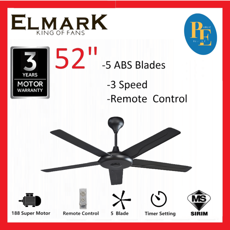 Elmark 52” Remote Control Ceiling Fan - GEM TP102