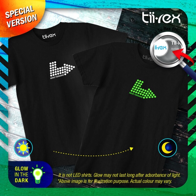 Tii-Rex Move Forward Arrow Sign Motivated Statement Glow In The Dark Graphic T-shirt