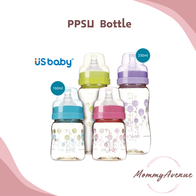US Baby PPSU Wide Neck Feeding Milk Bottle With Silicone Pacifier (160ml/330ml)
