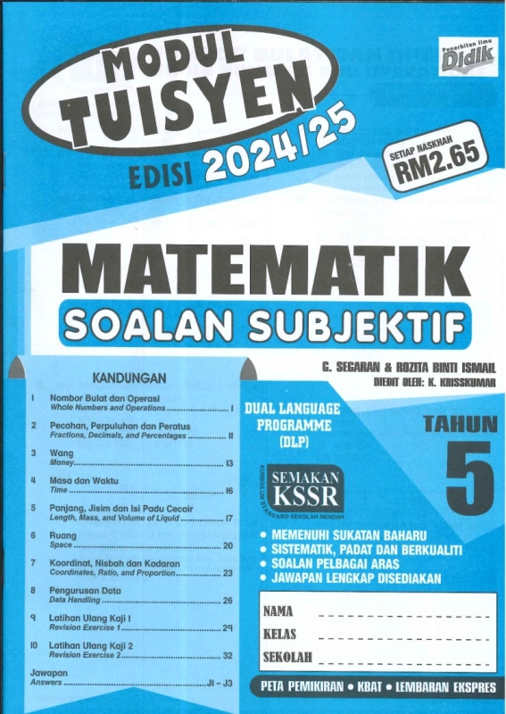 Modul Tuisyen Edisi 24 25 Matematik Soalan Subjektif Tahun 5 Kssr Semakan 2023 Modul Tuisyen Edisi 24 25 Matematik Soalan Subjektif Tahun 5 Kssr Semakan 2023