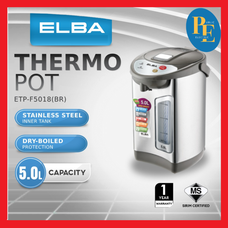 ELBA 5L Thermo Pot ETP-F5018(BR) - Round Type Heating Element, White (5L/730W)