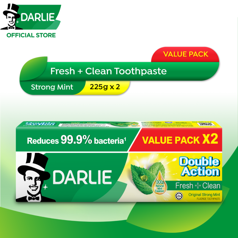 DARLIE Double Action Fresh + Clean Strong Mint Toothpaste 225gx2 (Value Pack)