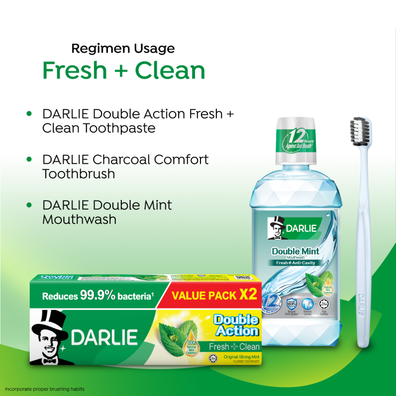 DARLIE Double Action Fresh + Clean Strong Mint Toothpaste 225gx2 (Value Pack)
