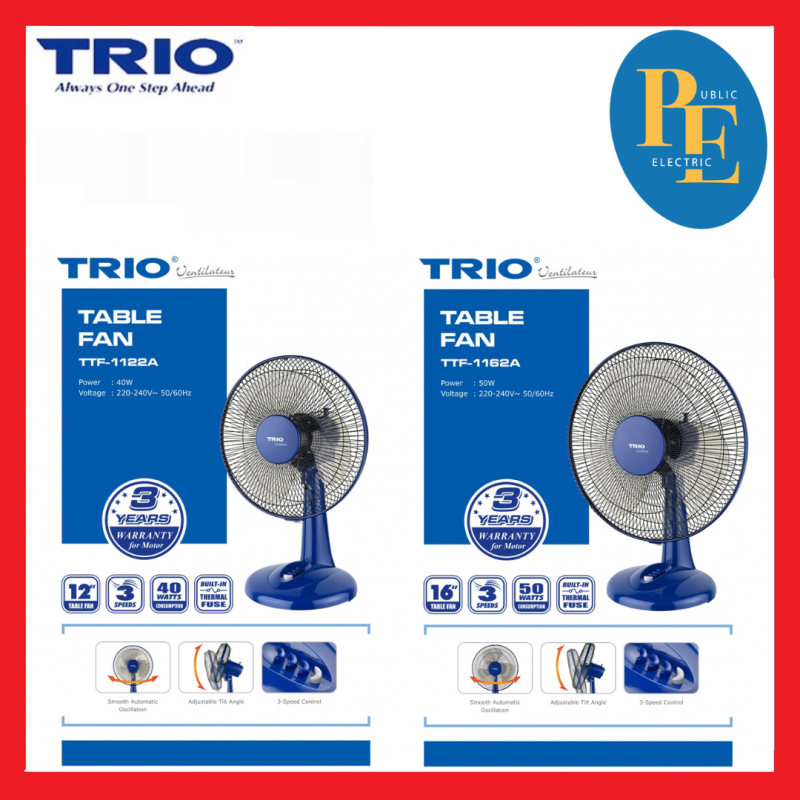 Trio 12\'+String.fromCharCode(34)+\'(30cm) / 16\'\'(40cm) Electric Table Fan TTF-1122A / TTF-1162A