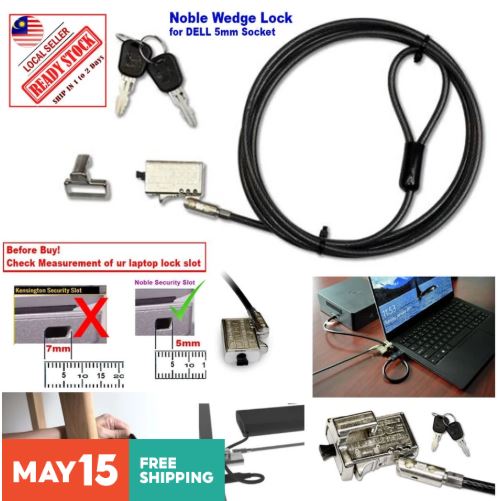Original Dell Low Profile Noble Wedge socket 5mm slim small 5mm*3mm TZ08T TZ18T 1.8M 6 feet Cable LO