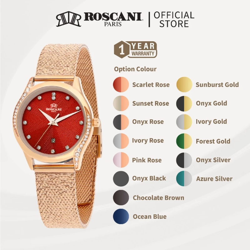 Roscani Nova S12 Women Mesh Bracelet Watch | Gemstone Bezel | Jam Tangan Wanita | Stainless Steel