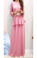 Fashion Two-Piece Modern Jubah Dress With Half Button Peplum Top & Long Skirt