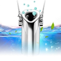 Personal Air Purifier Necklace Portable Freshener Wearable USB Charge Sound Phonograph (Silver)