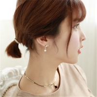 Korean Asymmetric Mini Tassel Sweet Temperament Pearl Diamond Earrings Sky Blue