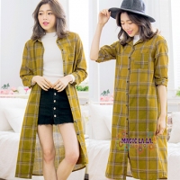 (Magic la.la.)【Magical Lala in the large size】 Japanese-style checkered loose dress shirt coat K609 (handsome yellow grid)