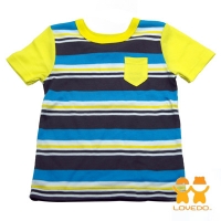 (LOVEDO)[LOVEDO-Ai Weiduo Children's Wear] Leisure Time Colorblock Stripe Short Sleeve T-Shirt (Blue Grey)