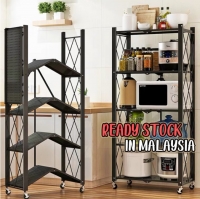 MALAYSIA: Foldable Stainless Steel Rack Wheeled Oven Kitchen Shelves Rack Storage Dapur Lipat Rak ORGANIZER
