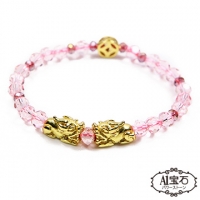 [A1 Gem] Money Gun Money Double Pixiu-Pink Crystal Glazed Agate Bracelet-Powerful Lucky Peach Blossom Prosperity (Including Medal Blessing)