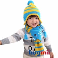 (hugmii)[Children] hugmii hair ball ear cap striped scarves elephant set _