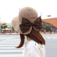 Korean version of the elegant big bow split sun hat sunscreen folding straw hat sunscreen