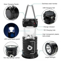 Super Bright Rechargeable Solar Camping Light Lantern Foldable Flashlight LED 3 in 1