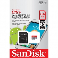 SanDisk Ultra 64GB Ultra Micro SDXC UHS-I/Class 10 Card with Adapter (SDSQUNC-064G-GN6MA)