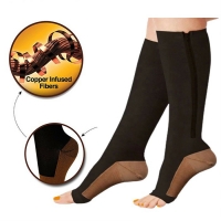 Open Toe Knee Length Zipper Compression Stockings Women Slim Sleeping Beauty Leg-Support Medical Prevent Varicose Veins