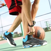 Kasut Lelaki Kasut Sukan Autumn Large Size Basketball High-Top Anti-Slip Sneakers (BLACK)