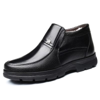 Men's Boots MUHUISEN Winter Leather Casual Snow Plush Warm Comfortable (BLACK)