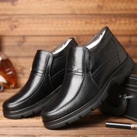 Men's Boots MUHUISEN Winter Leather Casual Snow Plush Warm Comfortable (BLACK)