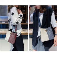 💓New💓 Shoulder Linen Bucket Handbag with Sequined and Rivet Decoration [ Biqlin 217 ]