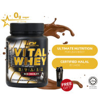 Vital Whey 1kg Halal 24g Protein Isolate (Rich Chocolate) + FREE 3in1 Shaker